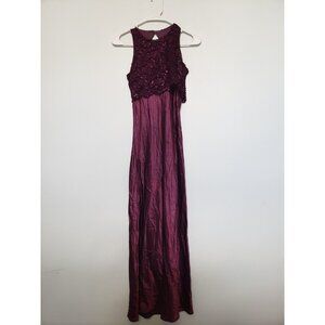 Vtg Maurices Junior XS S Formal Dress Sleeveless Purple Sparkly Lace Round Neck